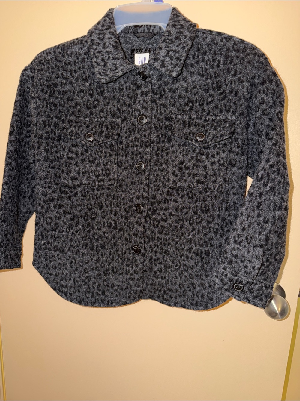 GAP Kids Charcoal & Black Leopard-Print Button Wool-Blend Jacket